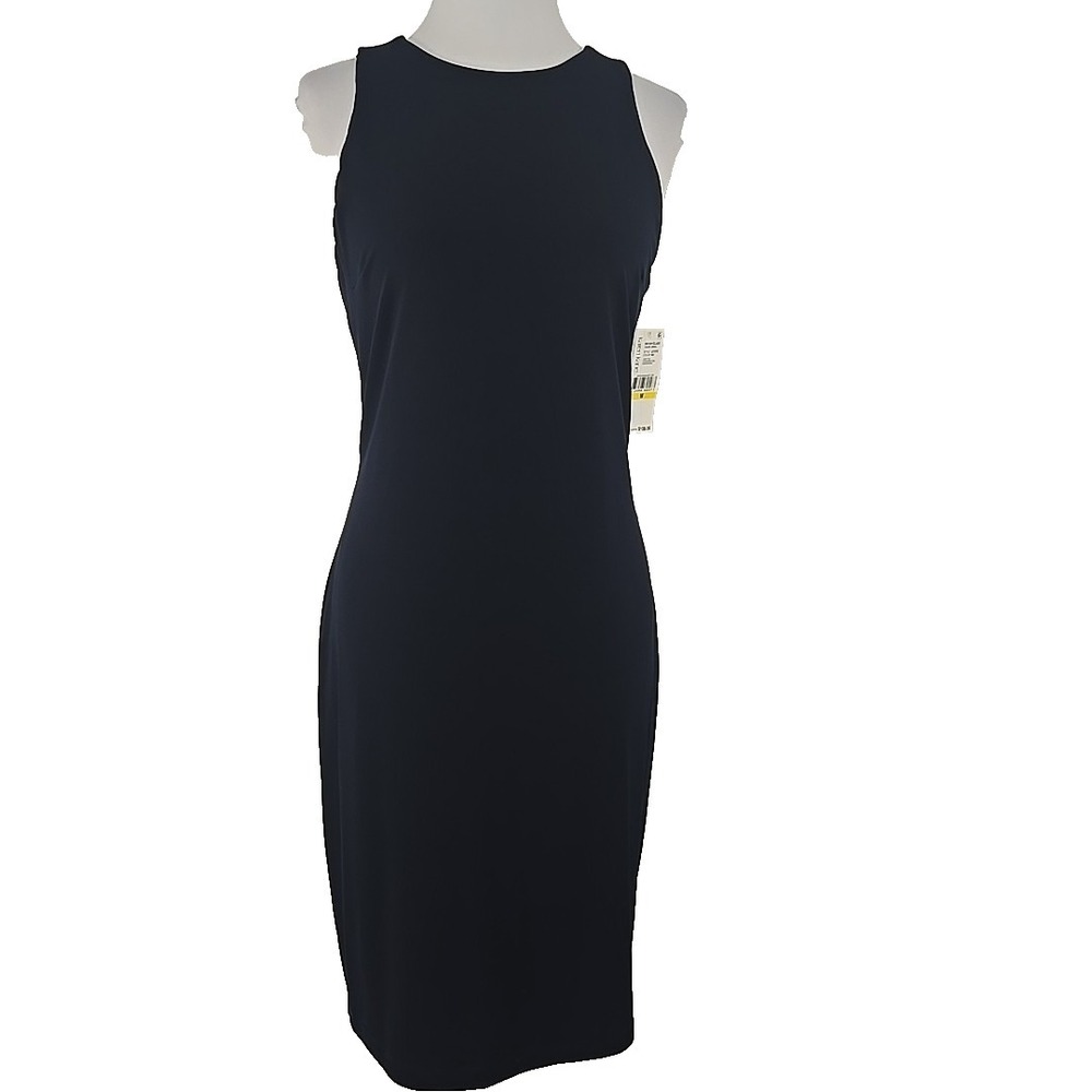 Karen Kane Medium M Dress Style L51510 Navy Blue Sleeveless Stretch Knit Sheath